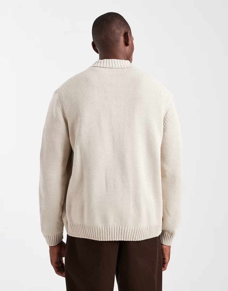 ASOS ONLY & SONS regular cardigan in stone - 3