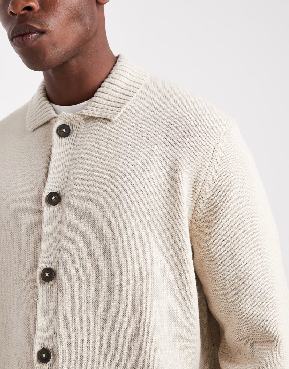 ASOS ONLY & SONS regular cardigan in stone - 4