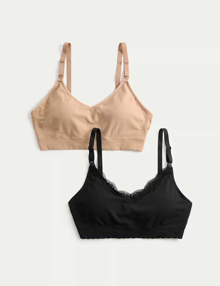 Marks & Spencer M&S 2 Pack Seamless Non Wired Maternity Nursing Bras Black Mix - 2
