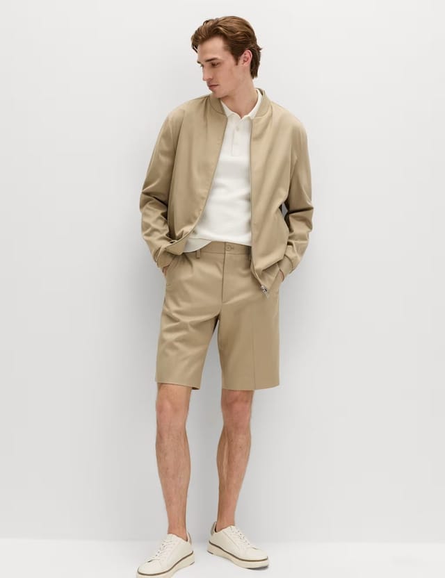 Marks & Spencer M&S Regular Fit Smart Twill Shorts Sand - 2