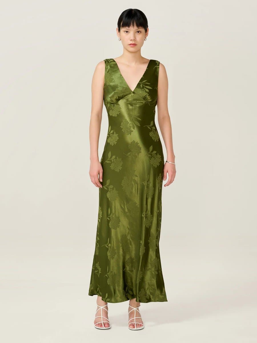 OMNES Iris Jacquard Dress in Pear Green