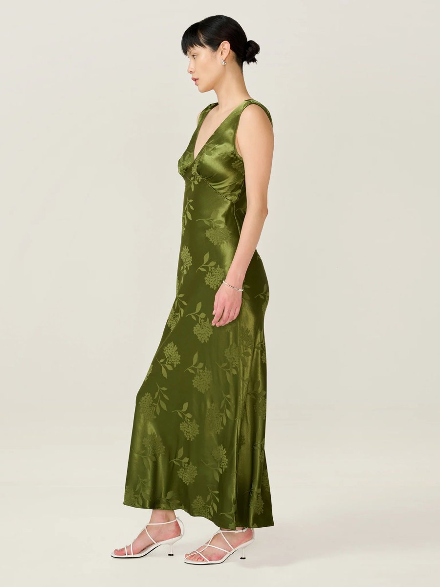 OMNES Iris Jacquard Dress in Pear Green - 2