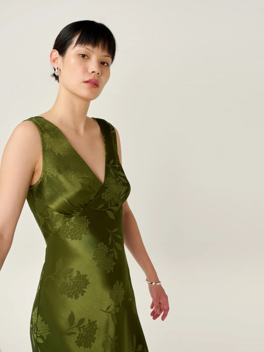 OMNES Iris Jacquard Dress in Pear Green - 3