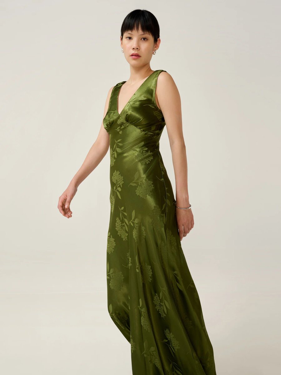 OMNES Iris Jacquard Dress in Pear Green - 4