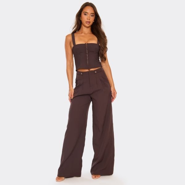 EGO Square Neck Hook And Eye Corset Top In Chocolate Brown, Women's Size UK 4 - 2