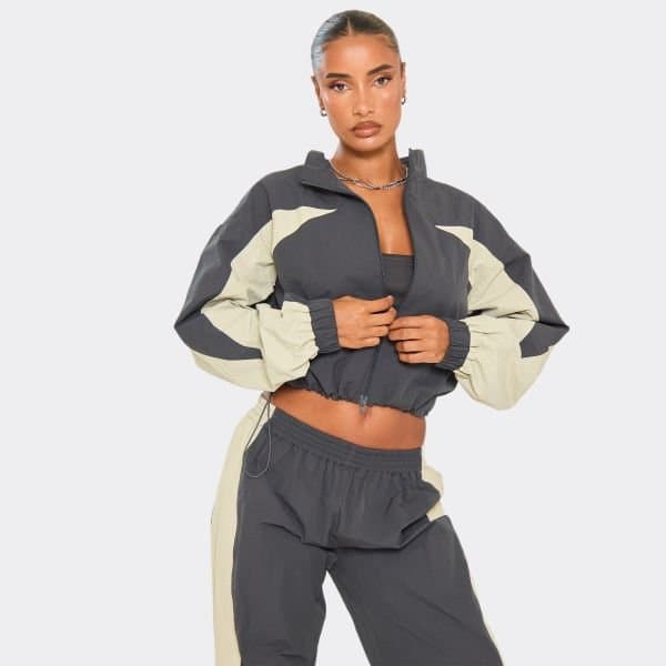 EGO EGO Navy Shell Contrast Panel Toggle Hem Zip Jacket