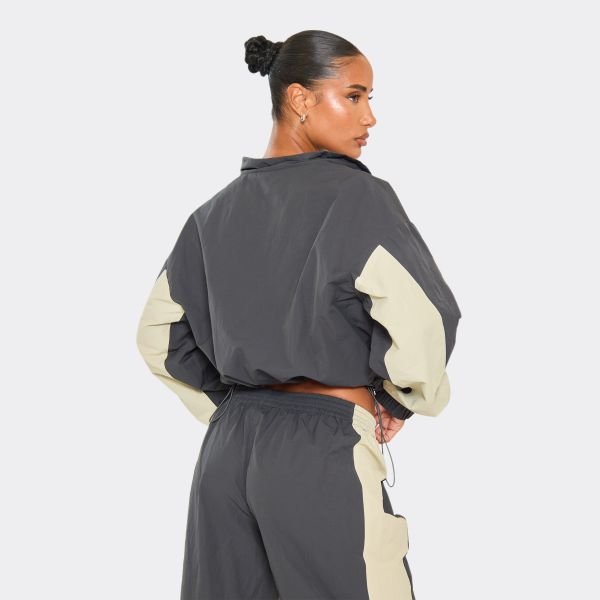 EGO Long Sleeve Contrast Panel Toggle Hem Zip Up Jacket In Navy Shell, Women's Size UK 4 - 2