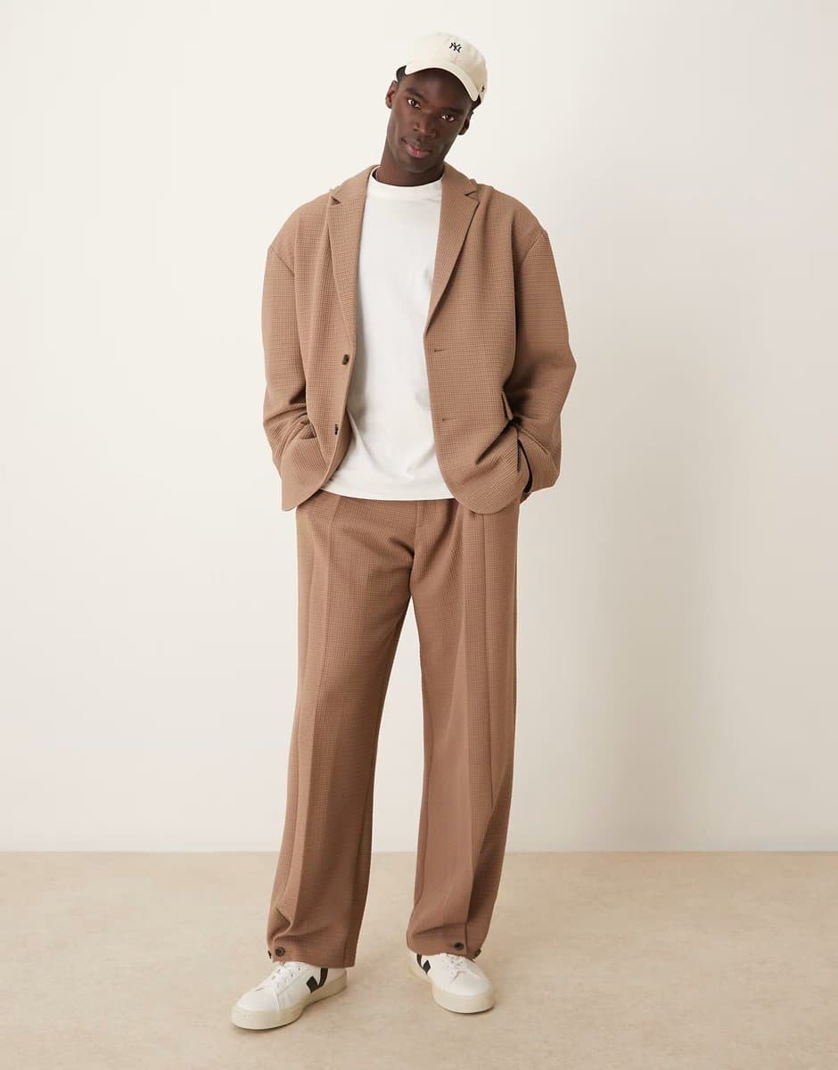 ASOS ASOS DESIGN slouchy oversized suit jacket in brown seersucker