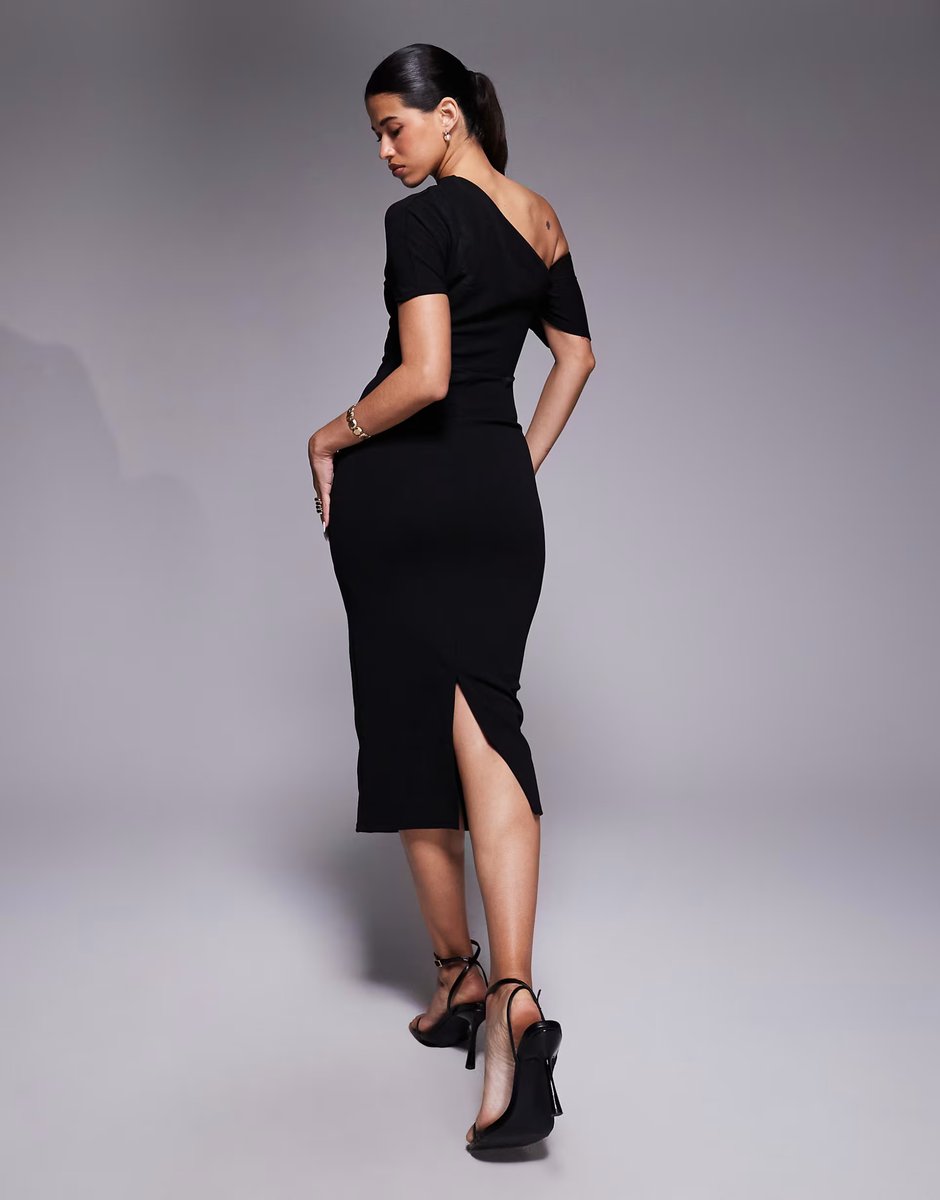 ASOS ASOS DESIGN pleated shoulder pencil midi dress in black - 3