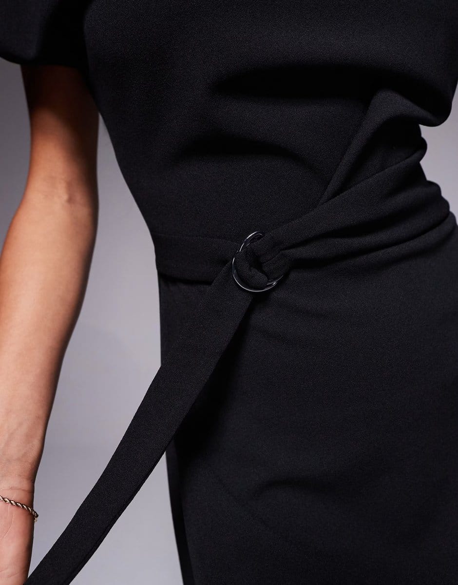 ASOS ASOS DESIGN grown on neck wrap D-ring detail mini dress in black - 4