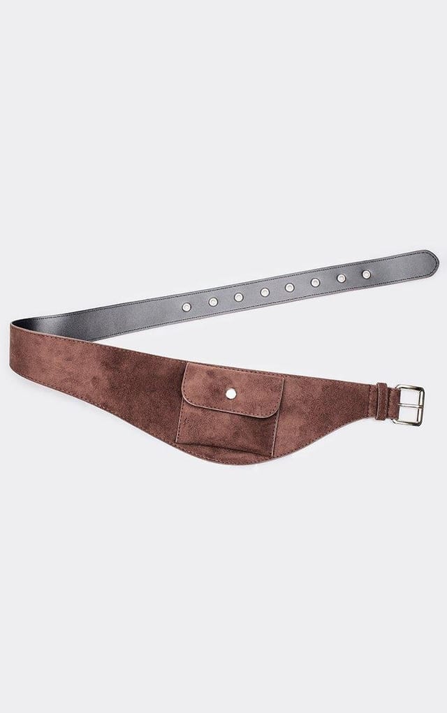 EGO Albee Pouch Detail Belt Bag In Brown Faux Suede, Women's Size UK 0 - 2