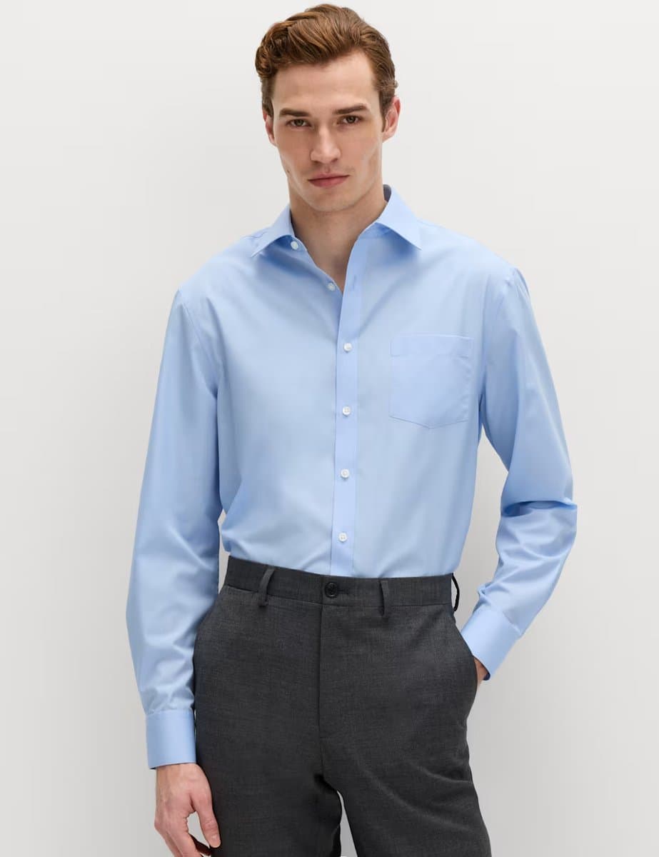 Marks & Spencer M&S 2 Pack Regular Fit Easy Iron Cotton Blend Shirts White/Med Blue