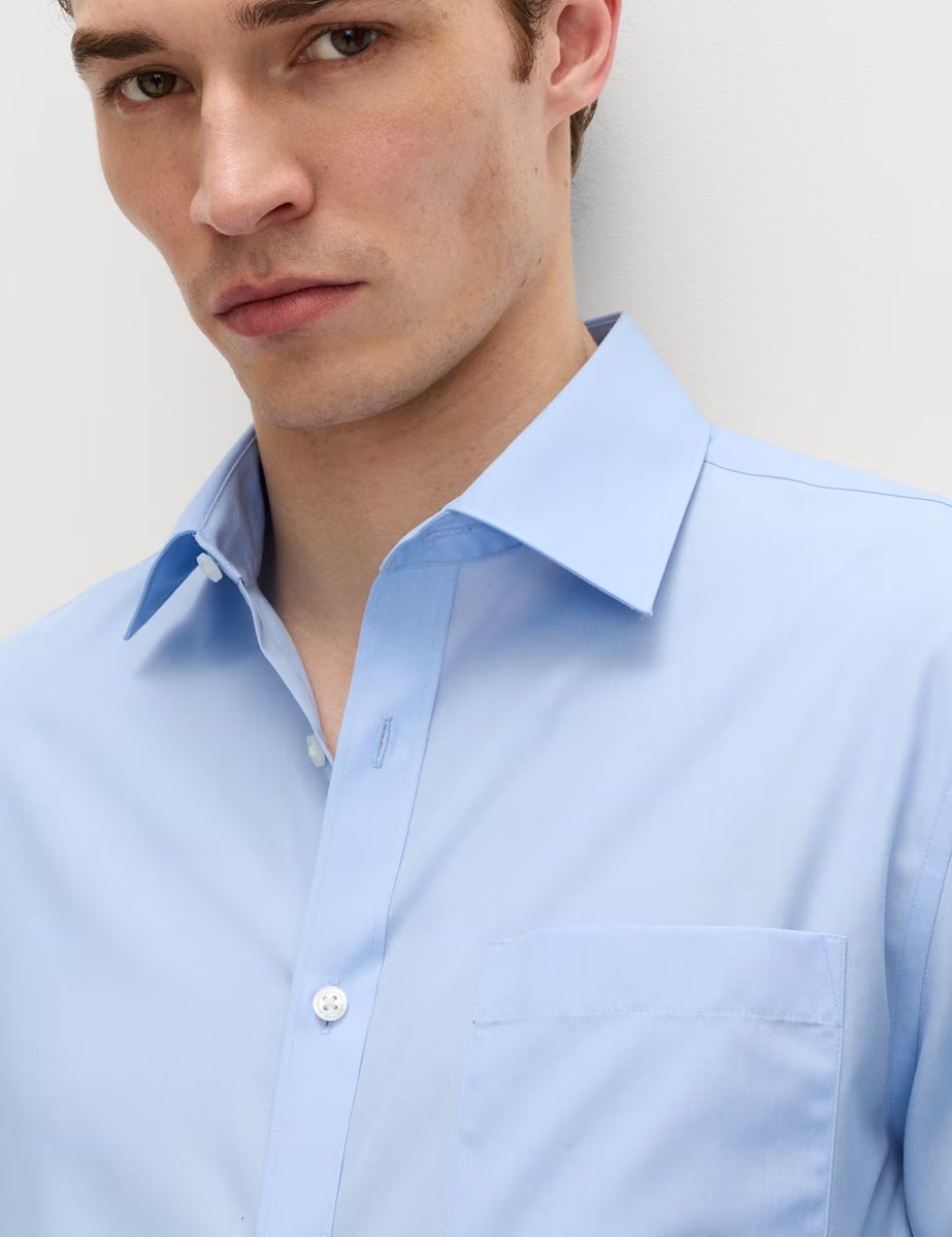 Marks & Spencer M&S 2 Pack Regular Fit Easy Iron Cotton Blend Shirts White/Med Blue - 3