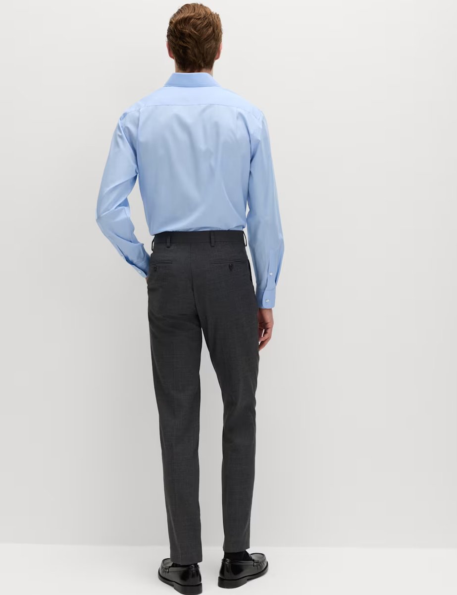 Marks & Spencer M&S 2 Pack Regular Fit Easy Iron Cotton Blend Shirts White/Med Blue - 4