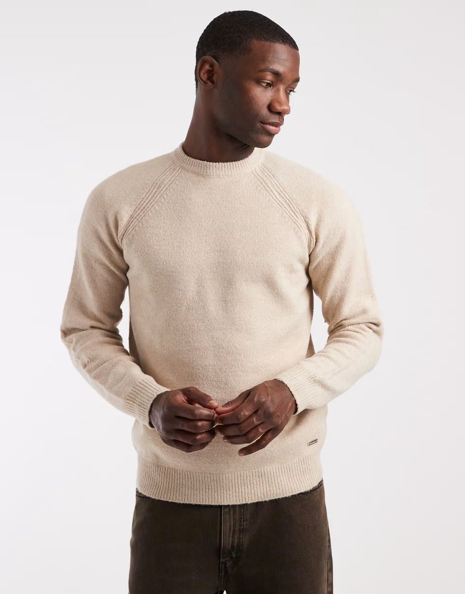 ASOS Threadbare knitted crew neck jumper in oat