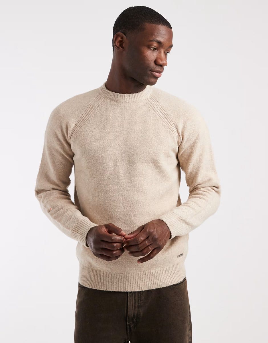 ASOS Threadbare knitted crew neck jumper in oat - 1
