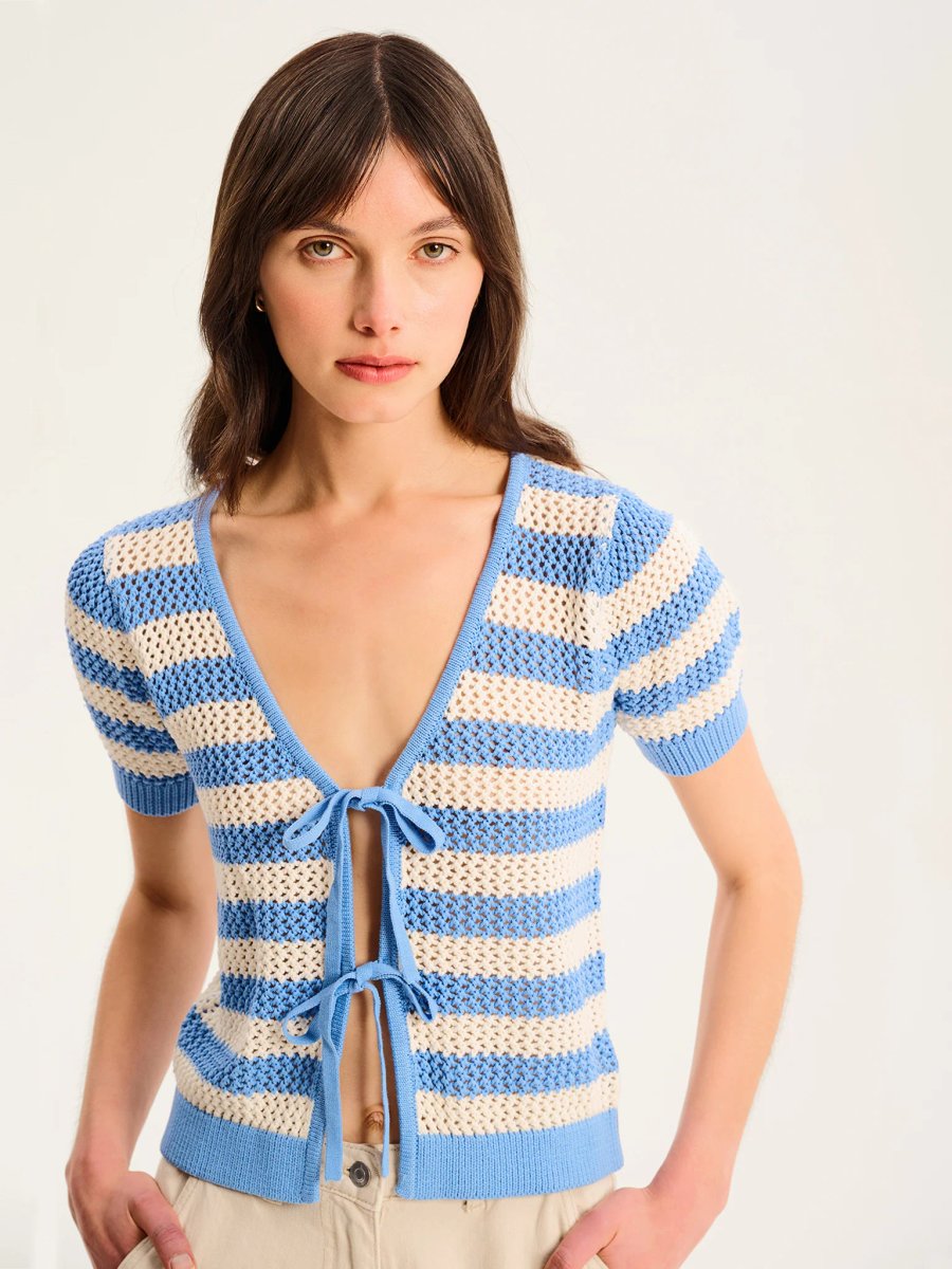 OMNES Harper Stripe Knit Top in Blue and White - 2