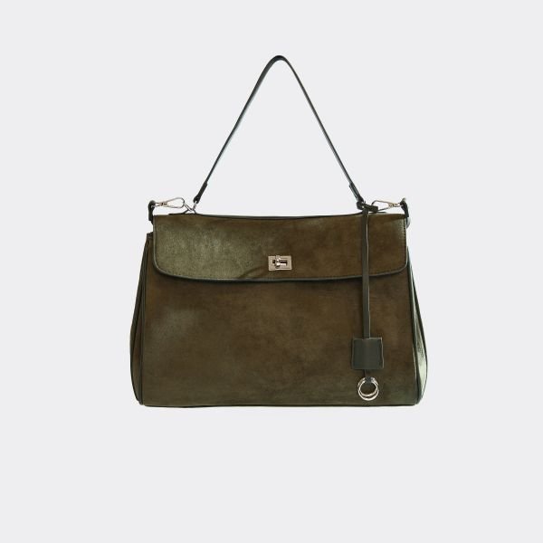 EGO Anchor Lock Detail Tote Shoulder Bag In Khaki Faux Suede, Women's Size UK One Size - 2