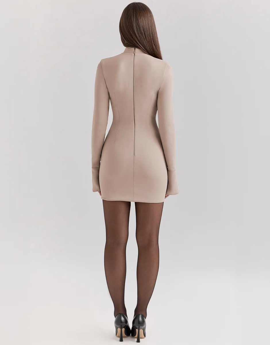 ASOS House of CB Mahalia long sleeve mini dress in taupe - 3