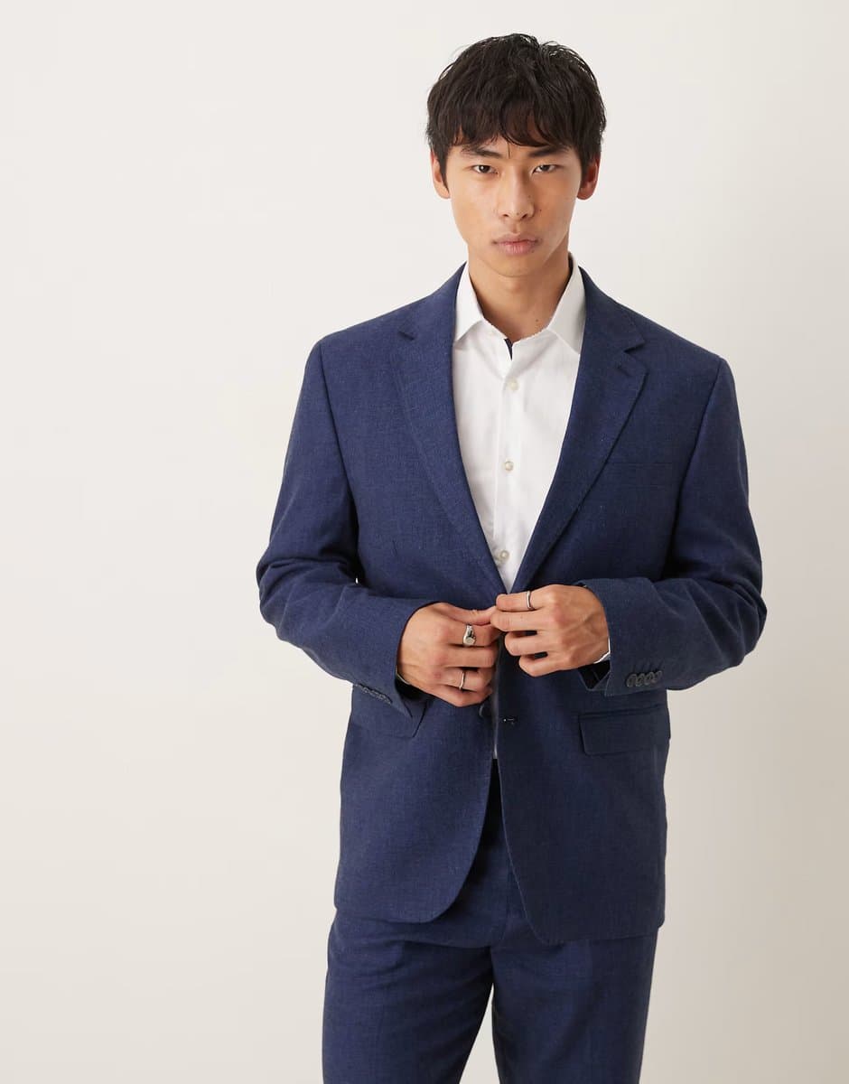 ASOS ASOS Selected Malik Navy Blazer with Linen Blend