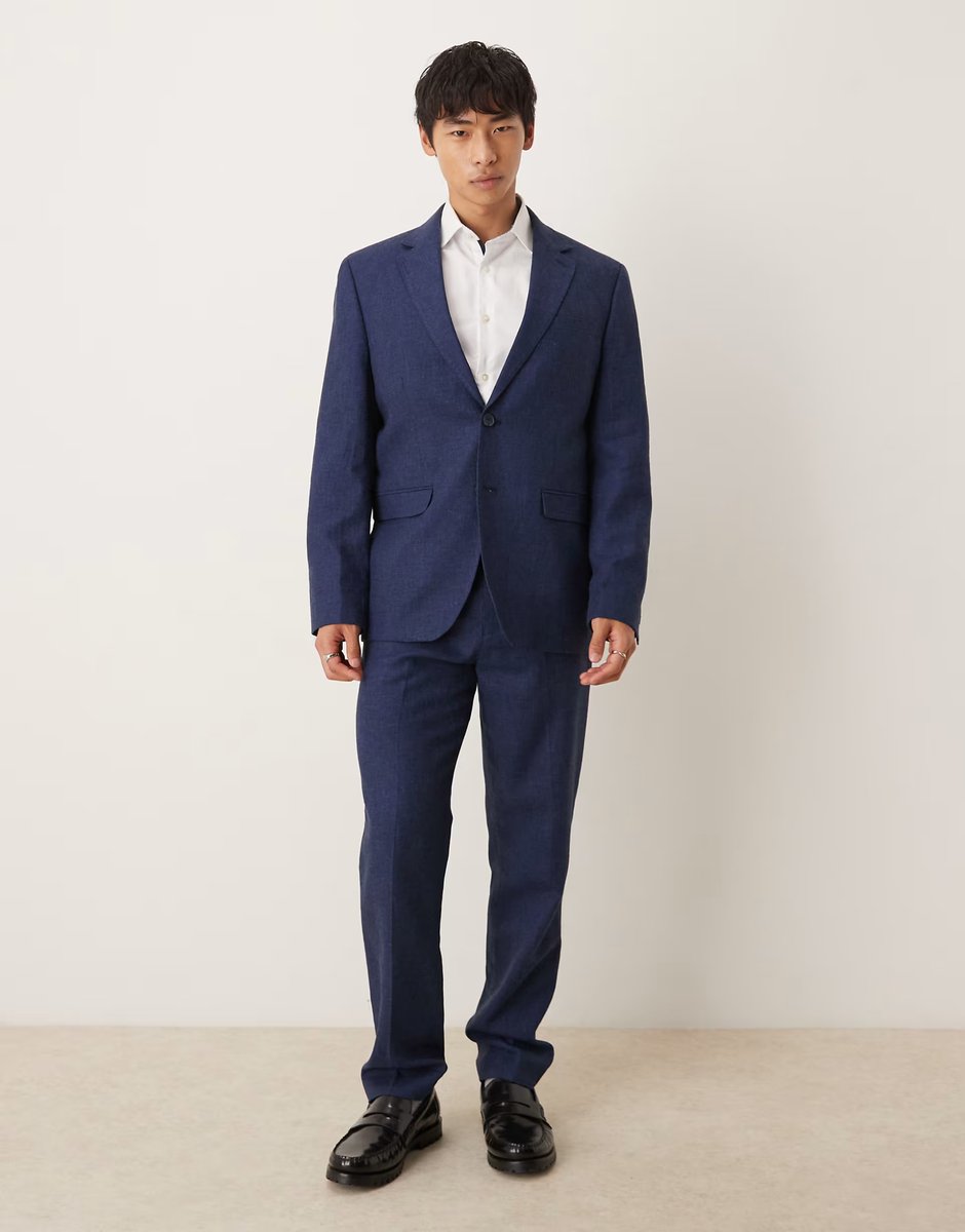 ASOS Selected Malik linen blend regular fit blazer in navy - 2