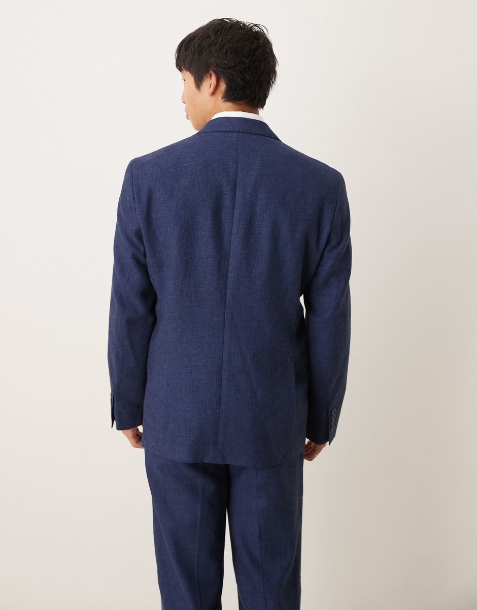 ASOS Selected Malik linen blend regular fit blazer in navy - 4