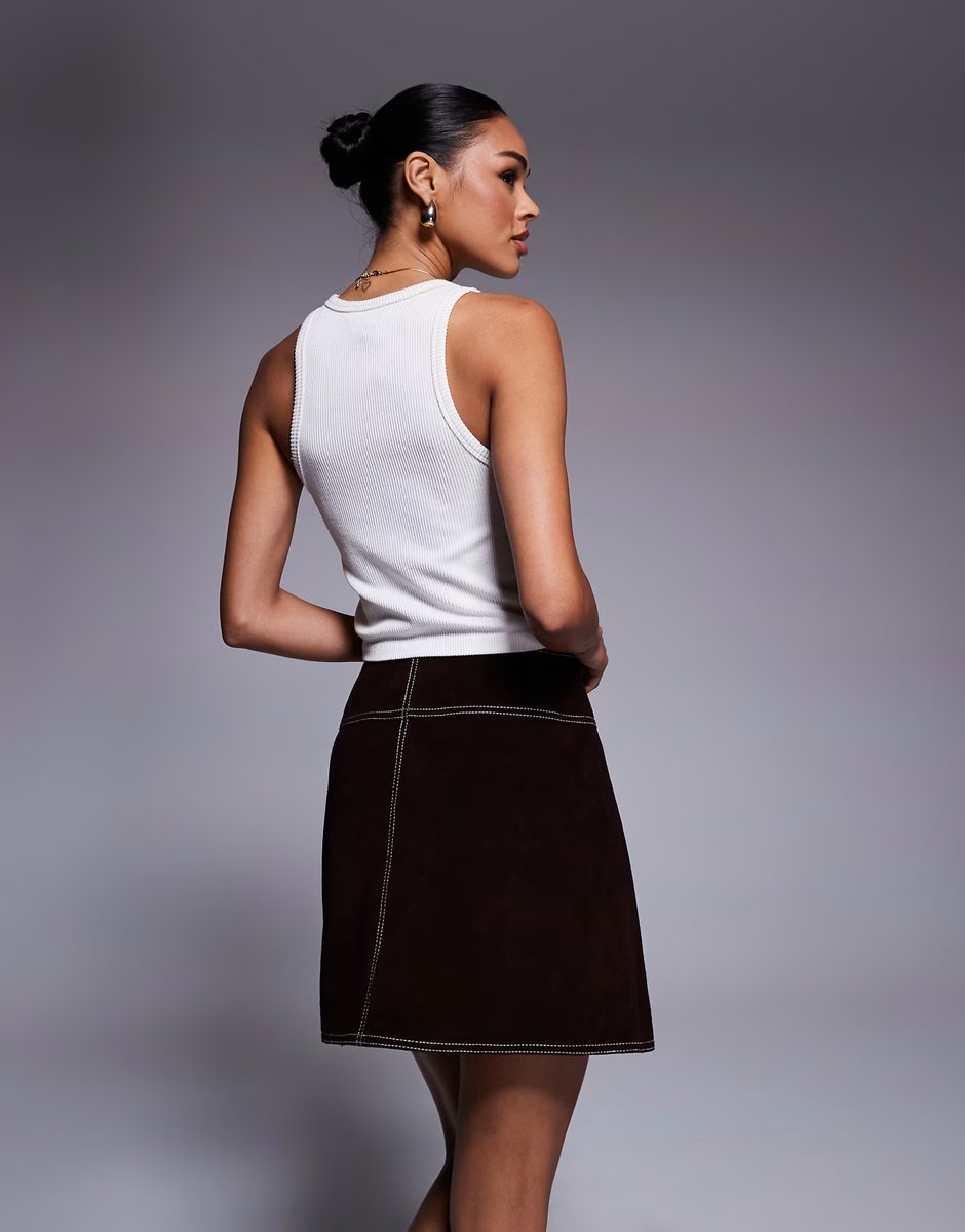 ASOS ASOS DESIGN real suede mini skirt in brown - 2