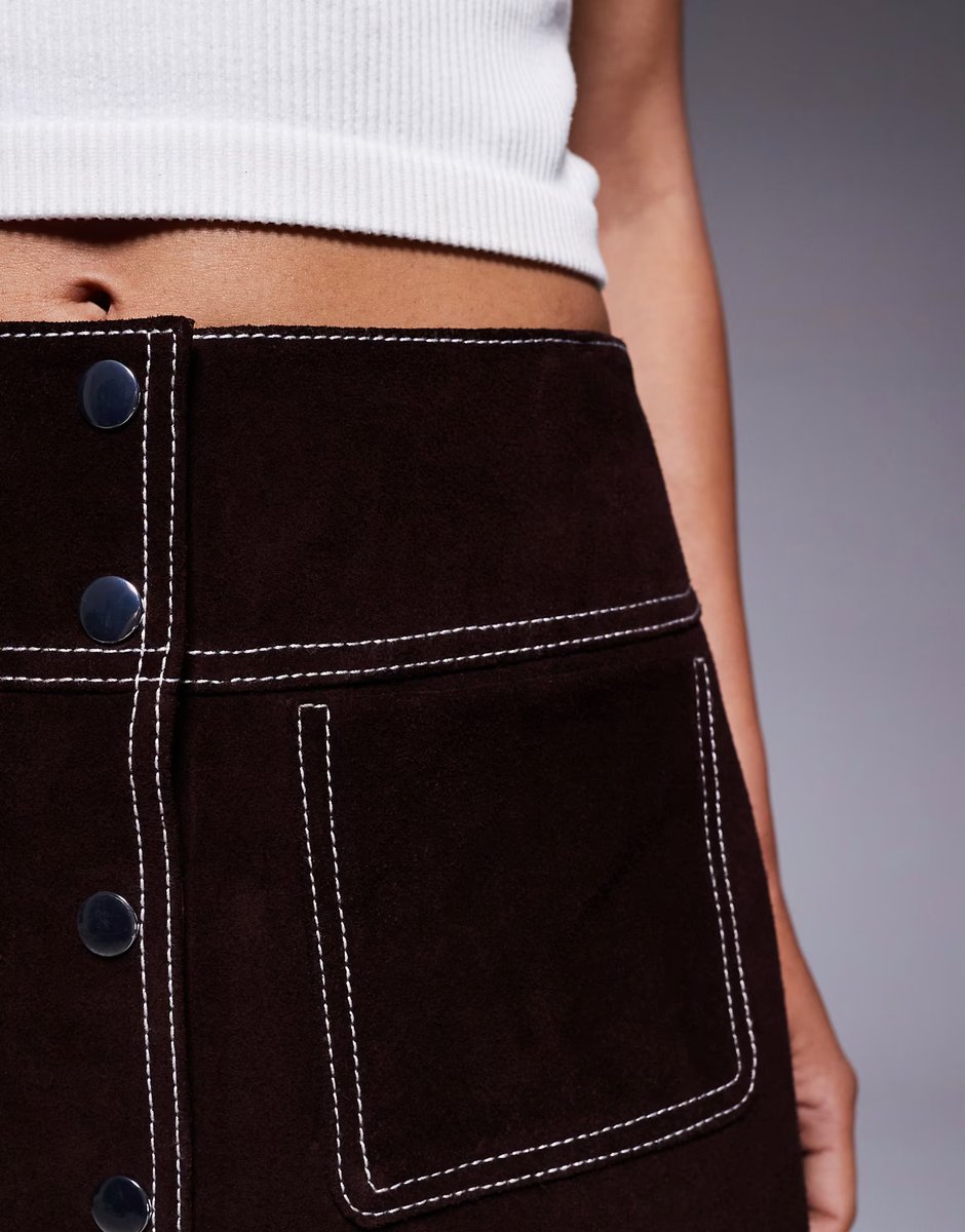 ASOS ASOS DESIGN real suede mini skirt in brown - 3