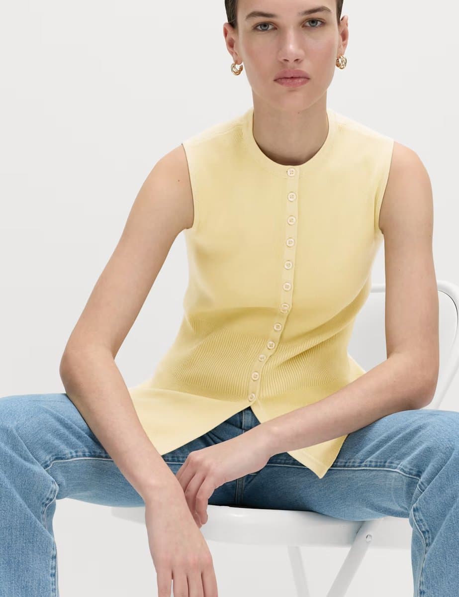 Marks & Spencer M&S Ribbed Peplum Waisted Knitted Waistcoat Camomile