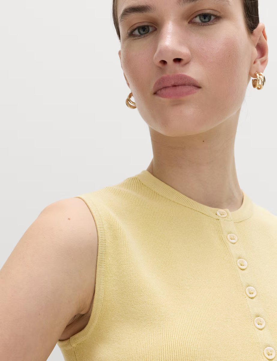 Marks & Spencer M&S Ribbed Peplum Waisted Knitted Waistcoat Camomile - 2