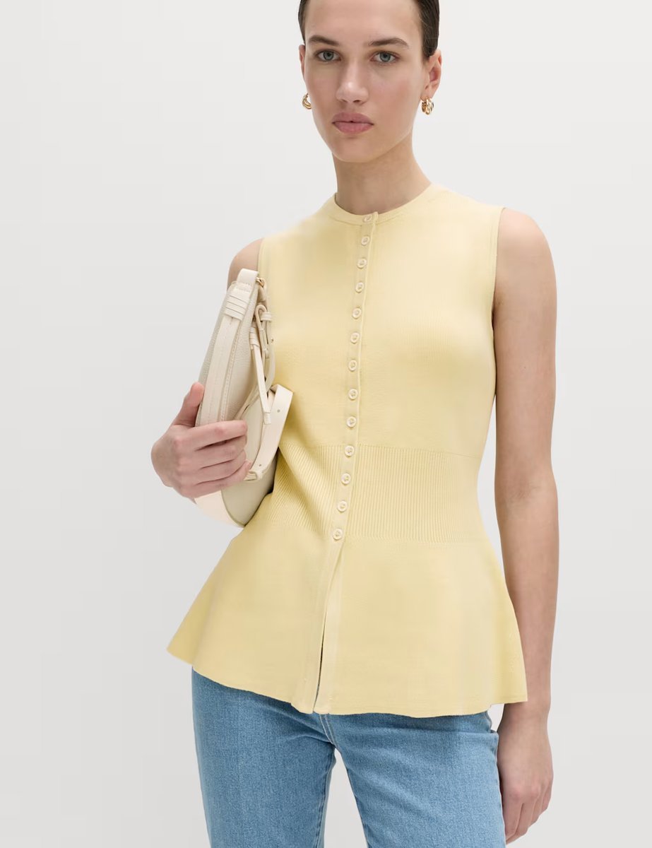 Marks & Spencer M&S Ribbed Peplum Waisted Knitted Waistcoat Camomile - 3