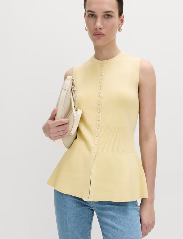 Marks & Spencer M&S Ribbed Peplum Waisted Knitted Waistcoat Camomile - 3