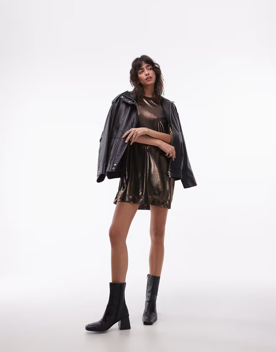 ASOS Allsaints sparkle t-shirt metallic dress in gold