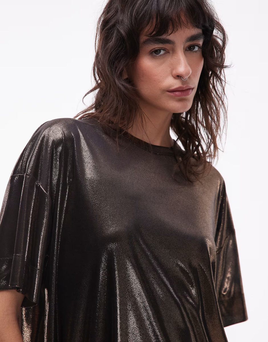 ASOS Allsaints sparkle t-shirt metallic dress in gold - 4