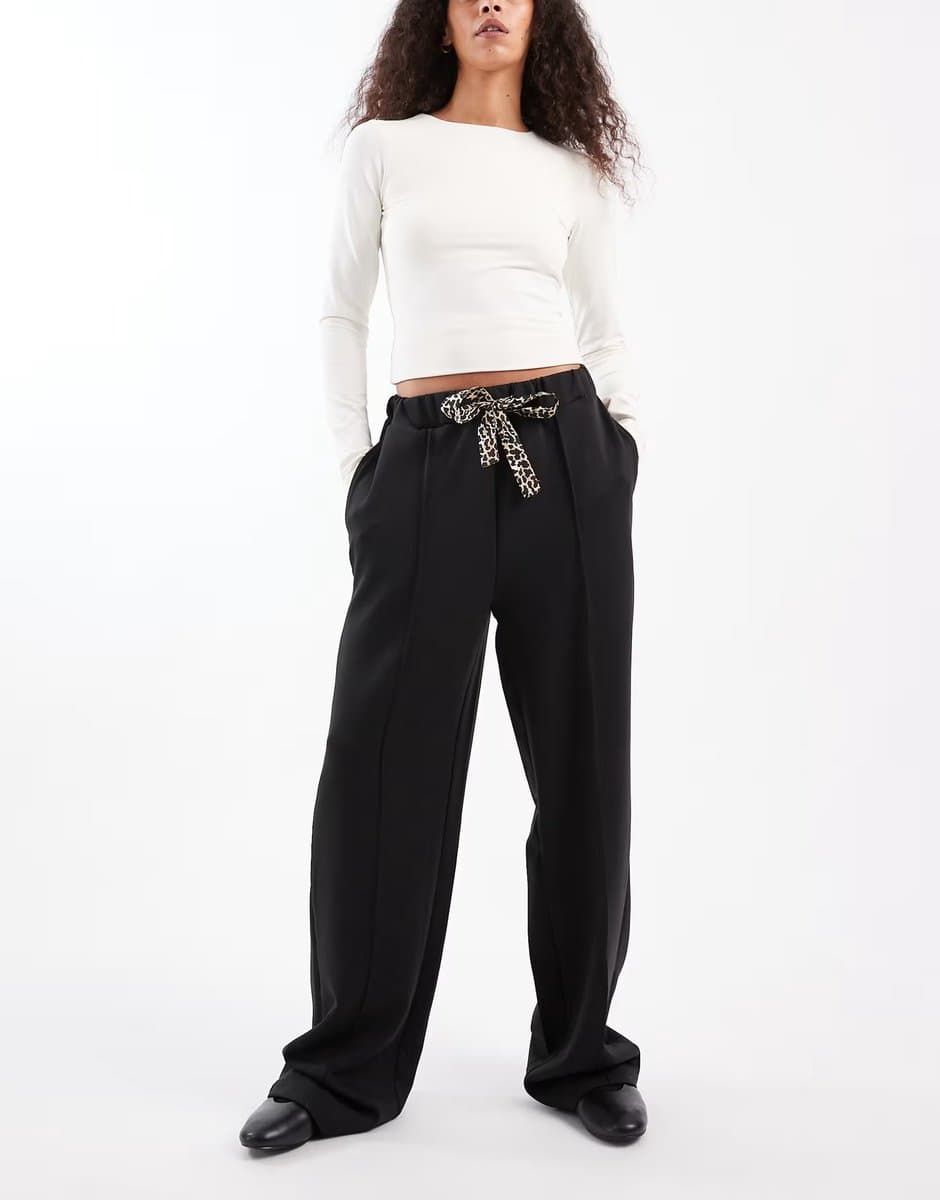 ASOS ONLY leopard print bow detail trousers in black