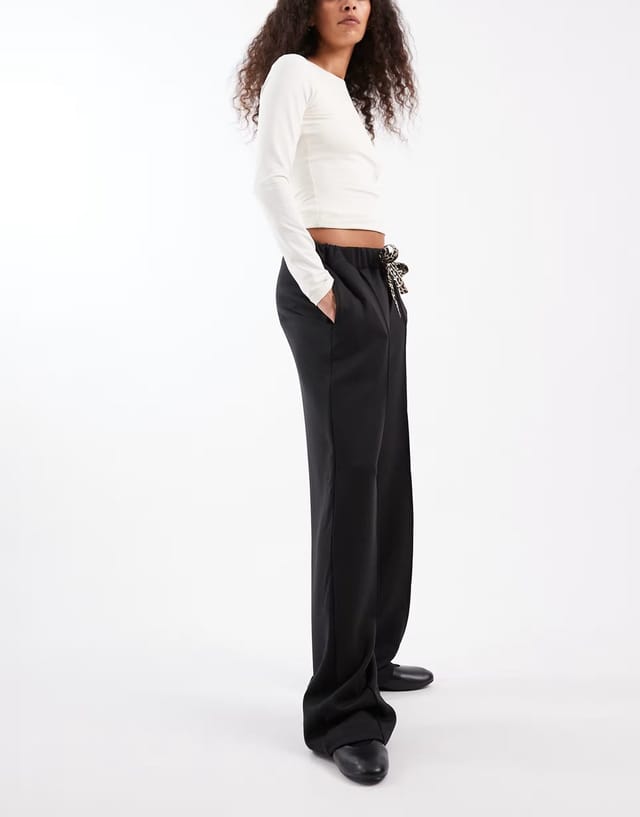 ASOS ONLY leopard print bow detail trousers in black - 2