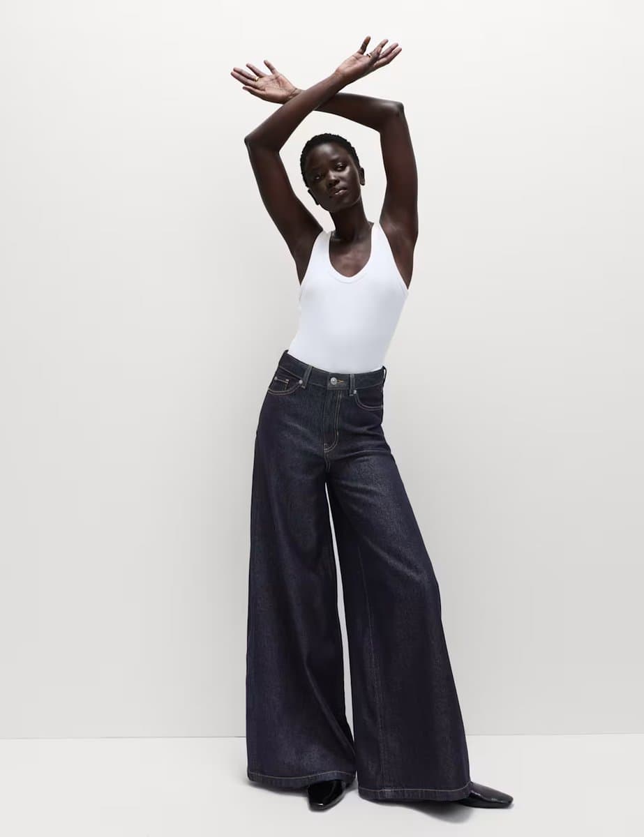 Marks & Spencer M&S Lyocell™ Blend Wide Palazzo Leg Jeans Indigo Mix