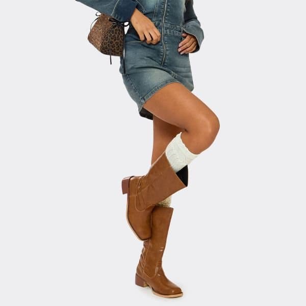 EGO EGO Mustard Tan Brown Faux Leather Long Boot