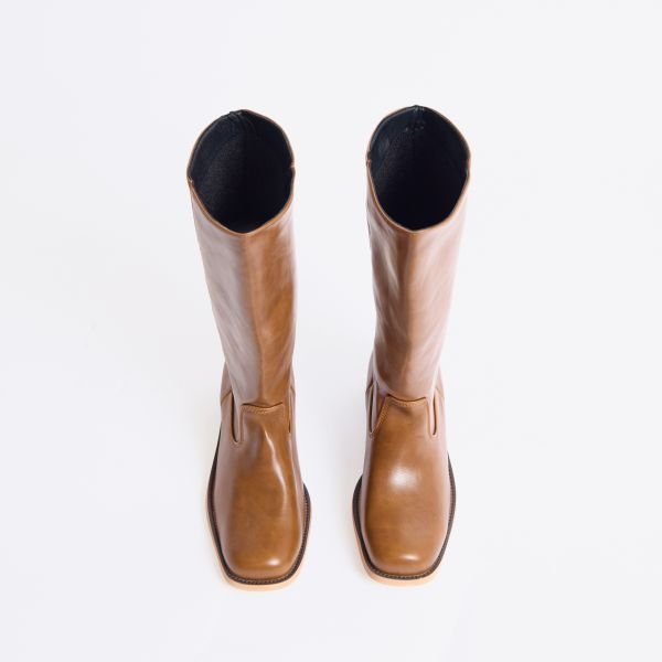 EGO Favour Long Boot In Mustard Tan Brown Faux Leather, Women's Size UK 3 - 2