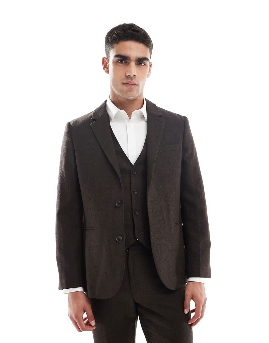 ASOS ASOS DESIGN wool rich slim suit jacket in brown herringbone