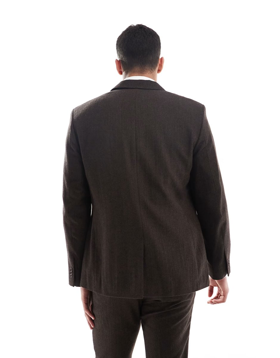 ASOS ASOS DESIGN wool rich slim suit jacket in brown herringbone - 2