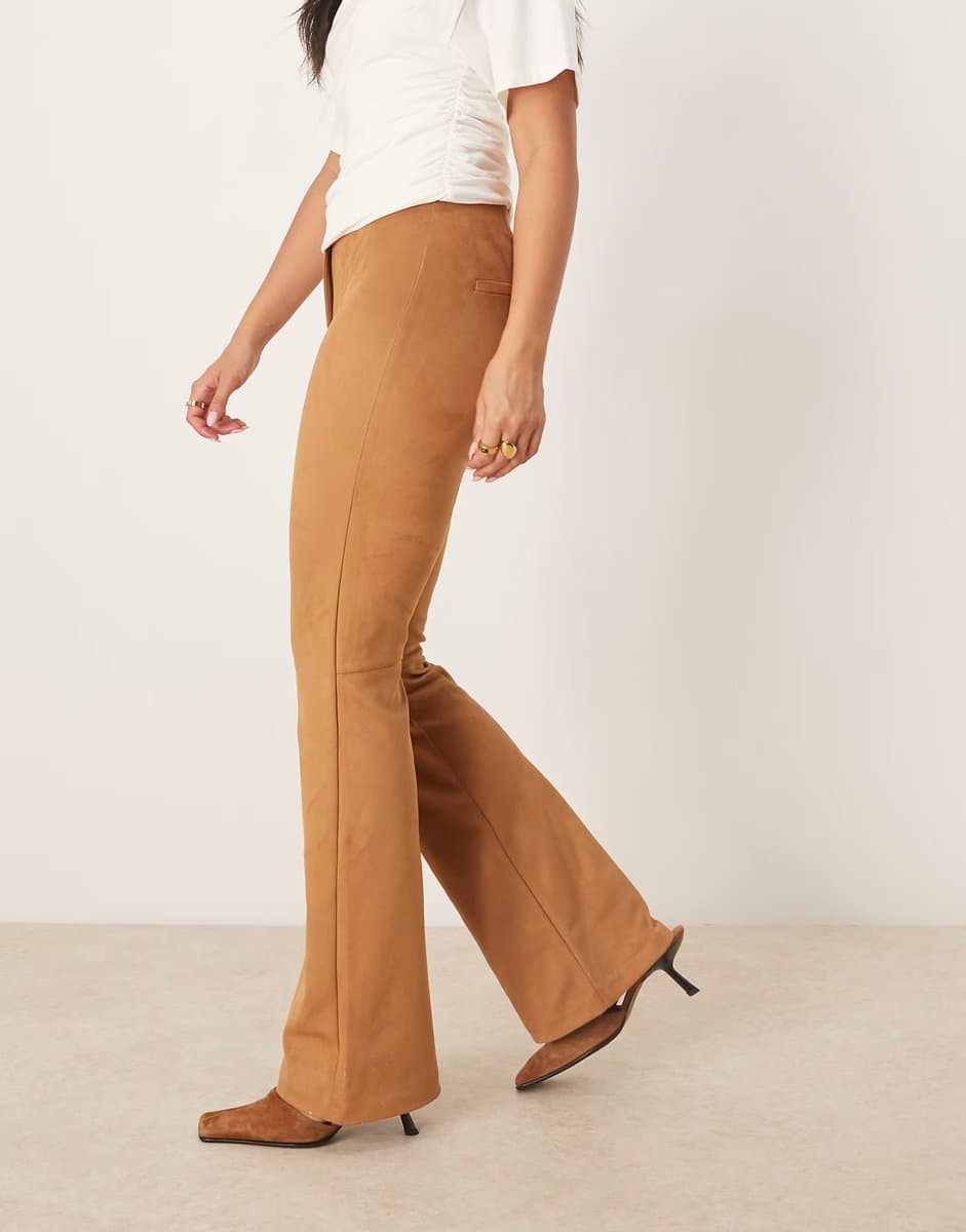 ASOS Abercrombie & Fitch vegan suede blaire boot trousers in camel