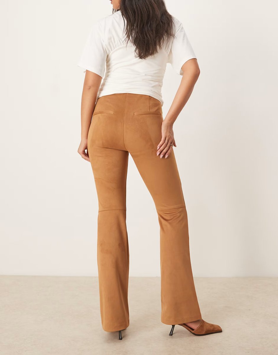 ASOS Abercrombie & Fitch vegan suede blaire boot trousers in camel - 3