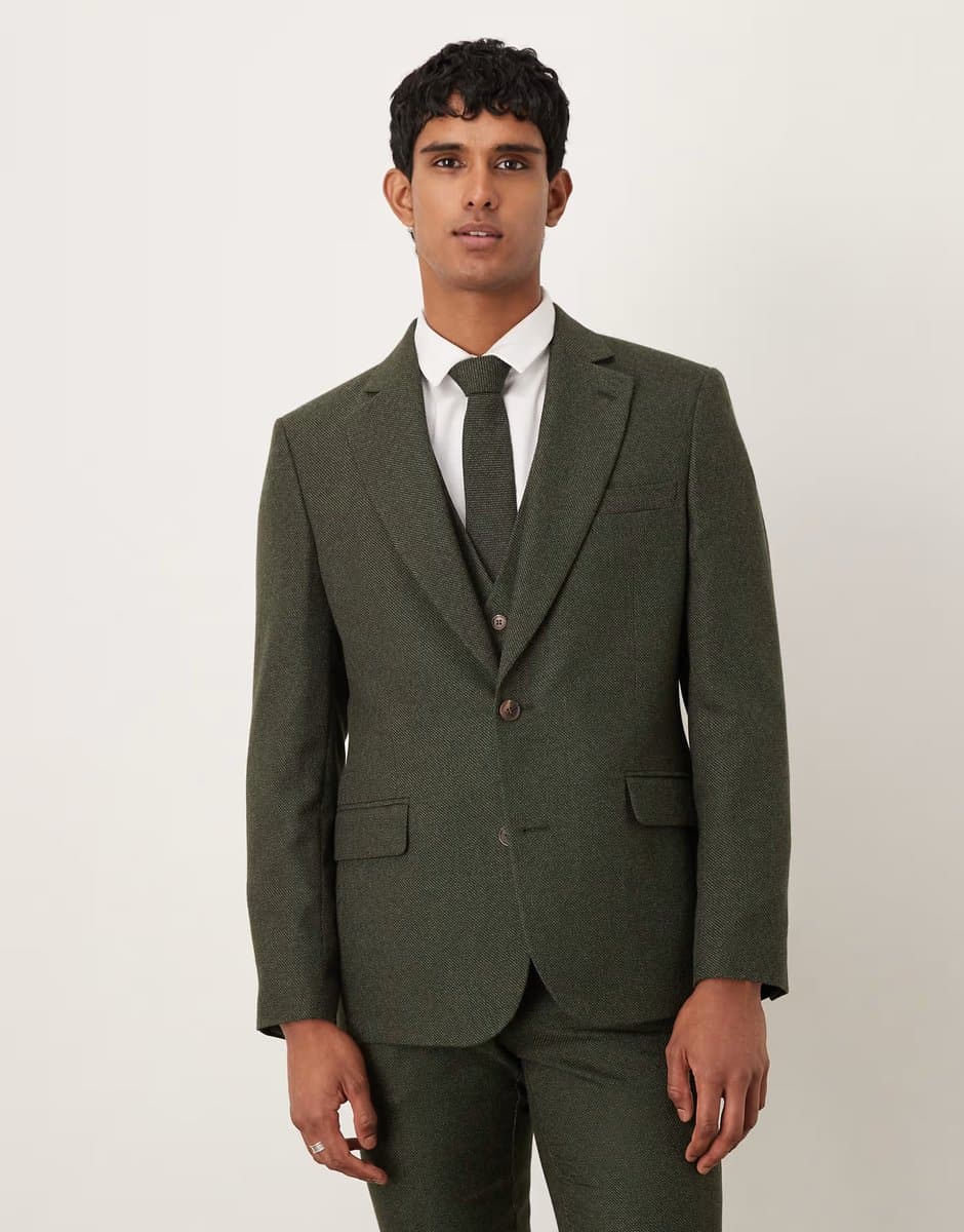 ASOS ASOS DESIGN skinny suit jacket in green microtexture