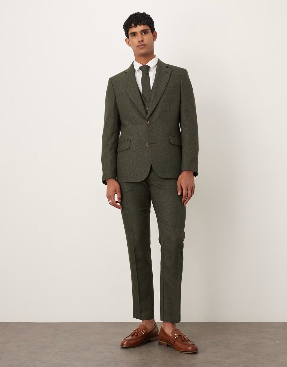 ASOS ASOS DESIGN skinny suit jacket in green microtexture - 3
