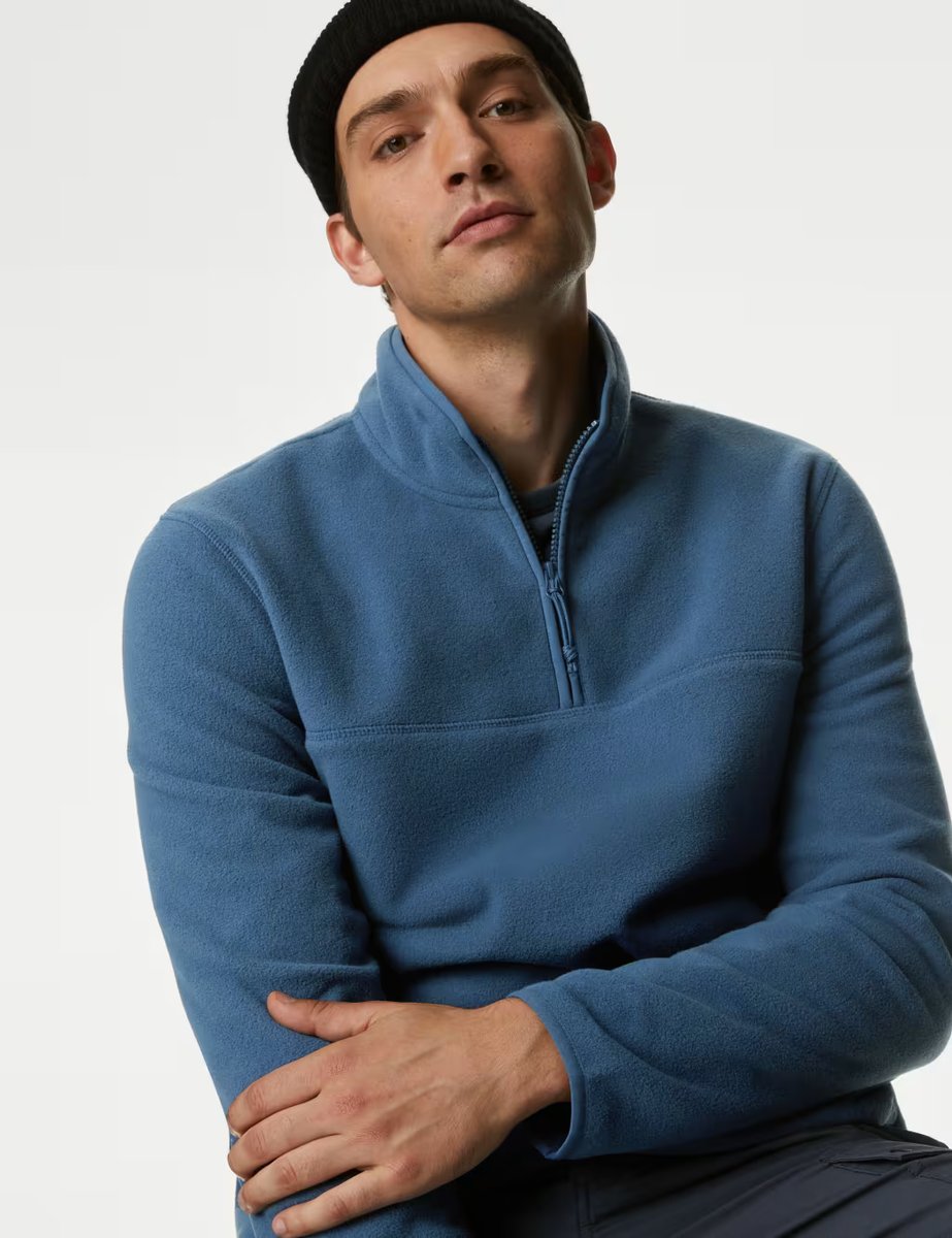 Marks & Spencer M&S Half Zip Micro Fleece Steel Blue - 2