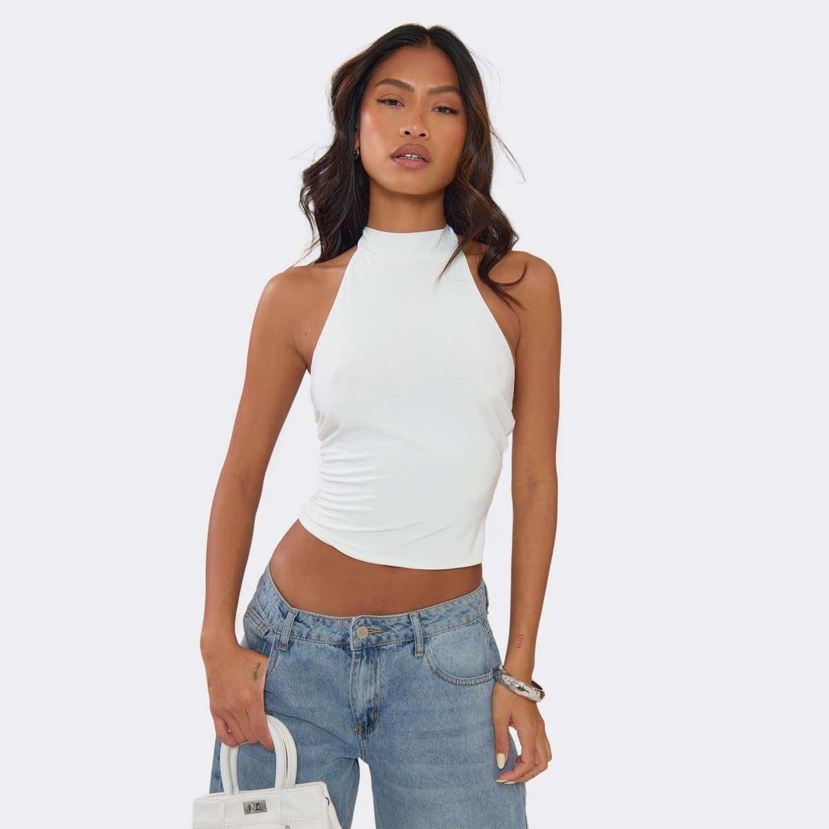 EGO EGO Halterneck Open Back Detail Top in White