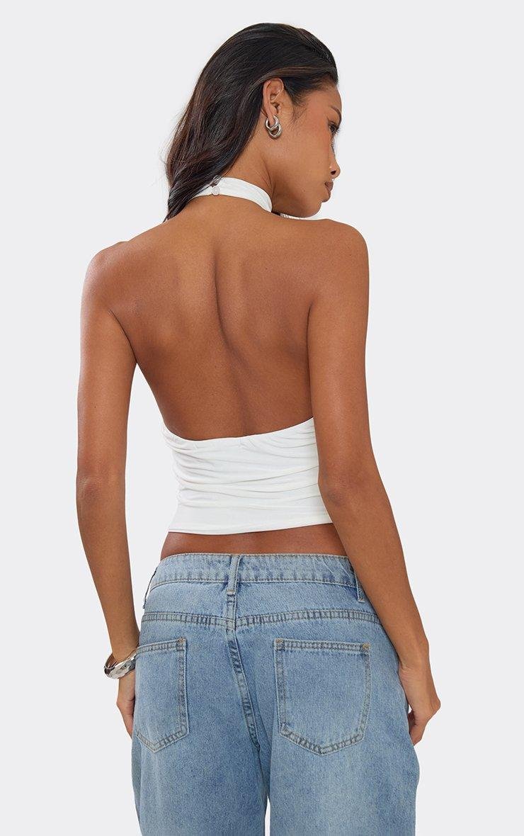 EGO Halterneck Open Back Detail Top In White Slinky, Women's Size UK 8 - 2
