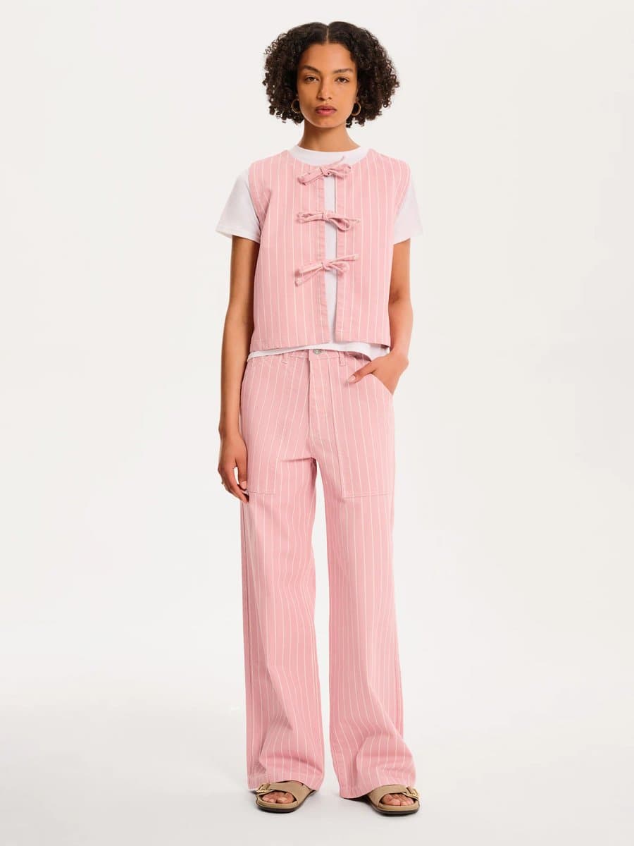 OMNES OMNES Pink Tie-Front Denim Vest in Pink