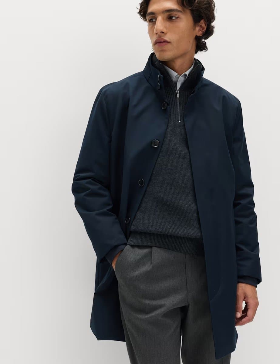 Marks & Spencer M&S Funnel Neck Mac with Stormwear™ Navy